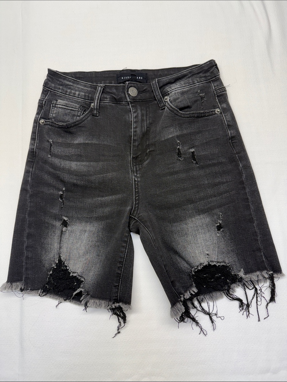 RISEN Black Denim Distressed Shorts